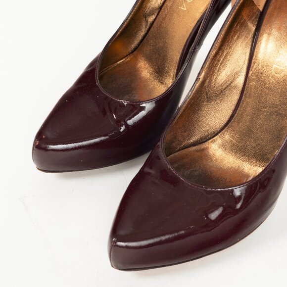 Escada Burgundy Patent-Leather Pointed-Toe Platform Pumps - Picture 6 of 8